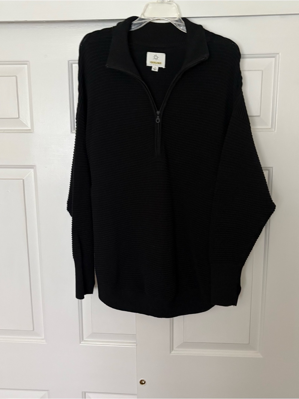 aerie Black Ribbed Quarter-Zip Pullover